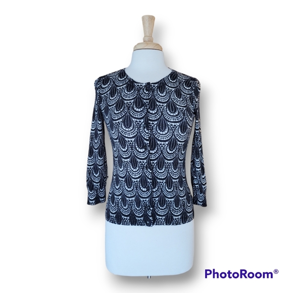 Talbots Black and White Button up Round Neck Cardigan Woman's. Size XS - Picture 2 of 9